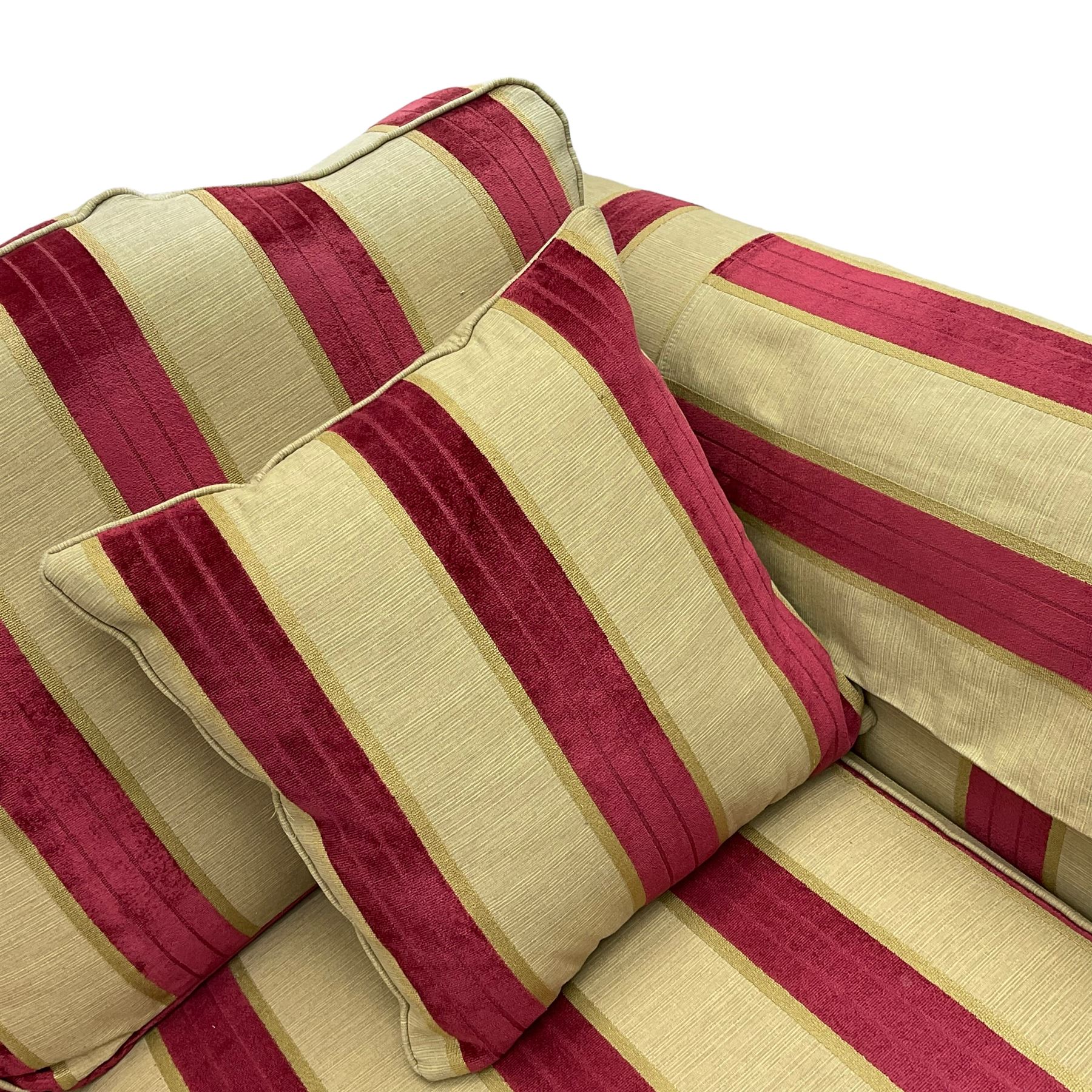 Three-piece lounge suite - large two-seat sofa upholstered in red and gold striped fabric (W185cm - Image 18 of 24