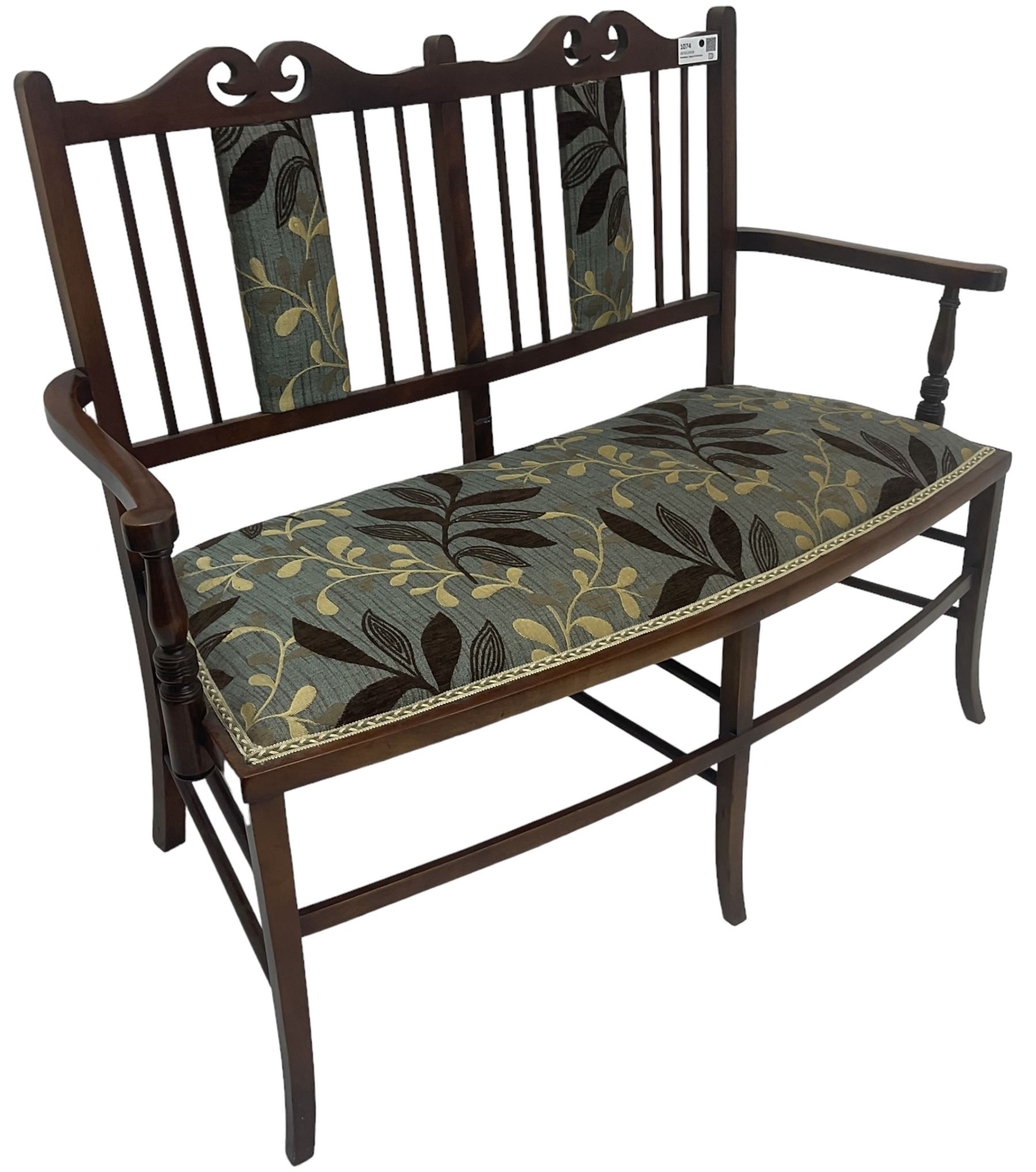 Edwardian stained beech framed two-seat settee - Image 2 of 6