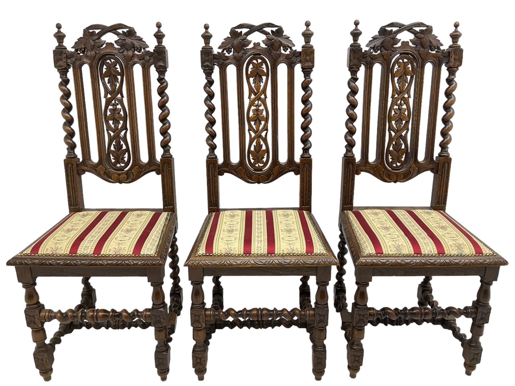 Set of six Victorian Carolean Revival carved oak dining chairs - Image 5 of 11