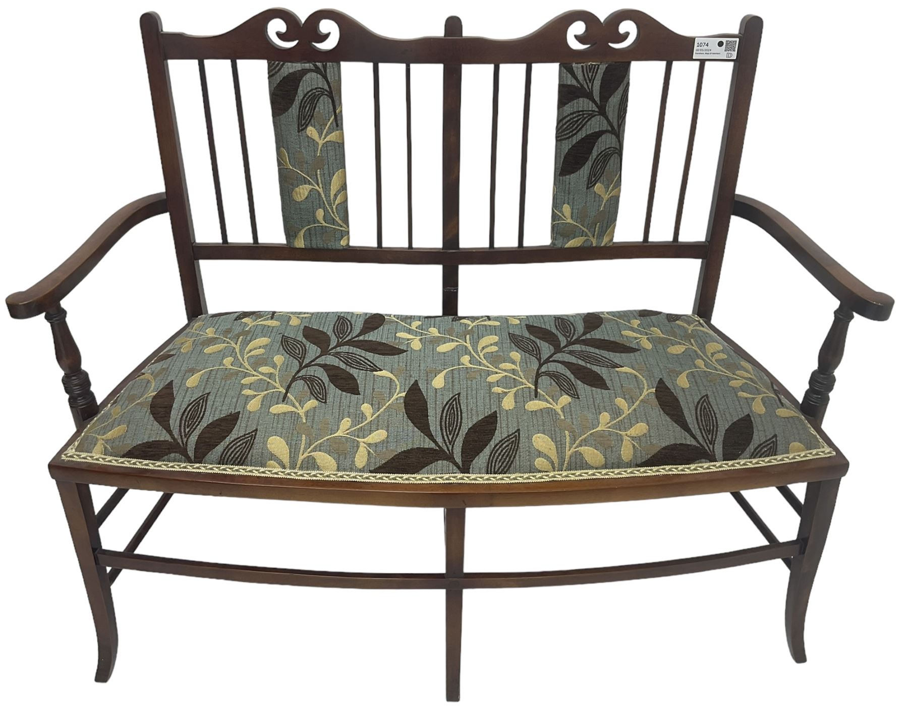 Edwardian stained beech framed two-seat settee - Image 3 of 6