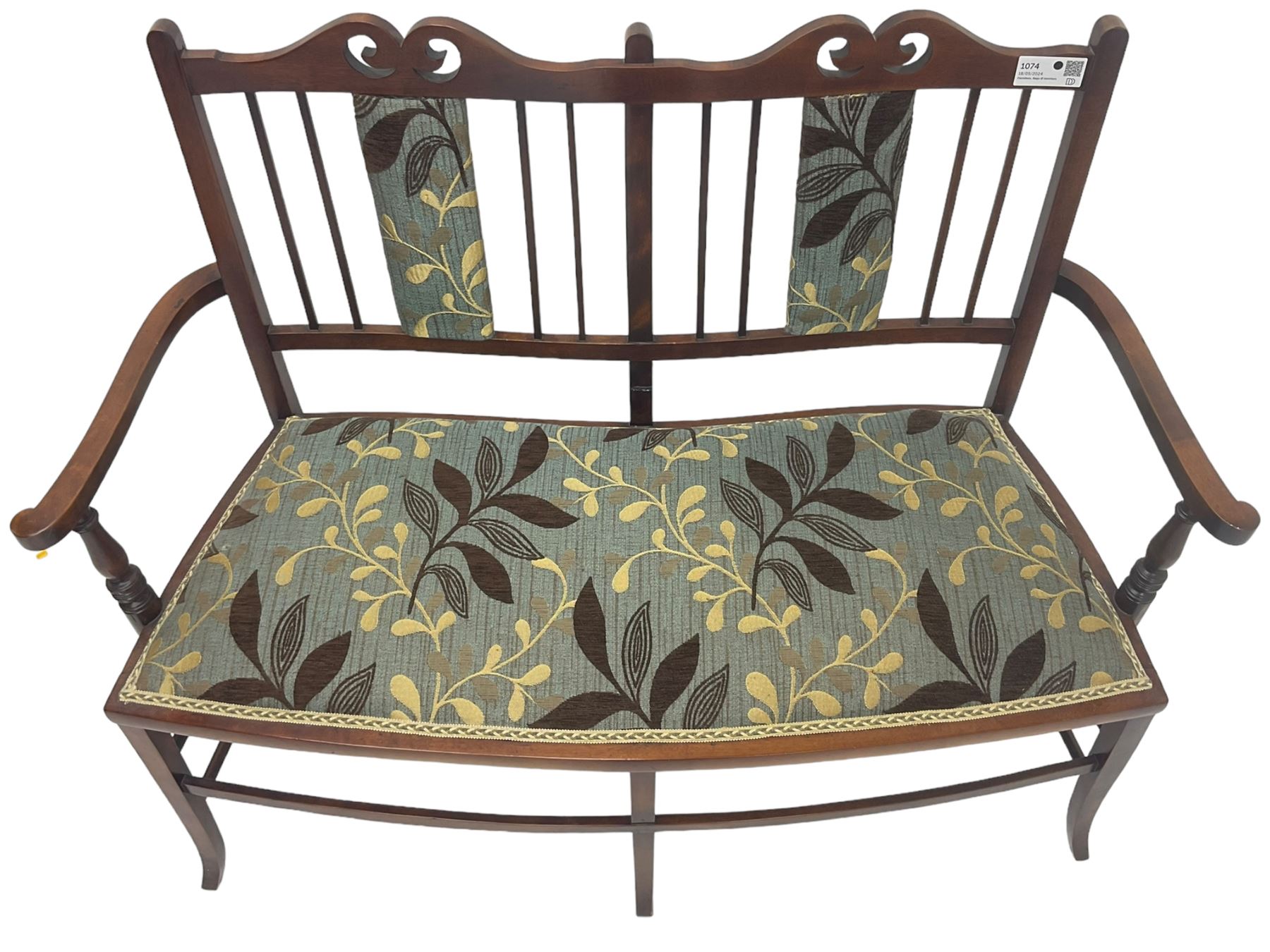 Edwardian stained beech framed two-seat settee - Image 5 of 6