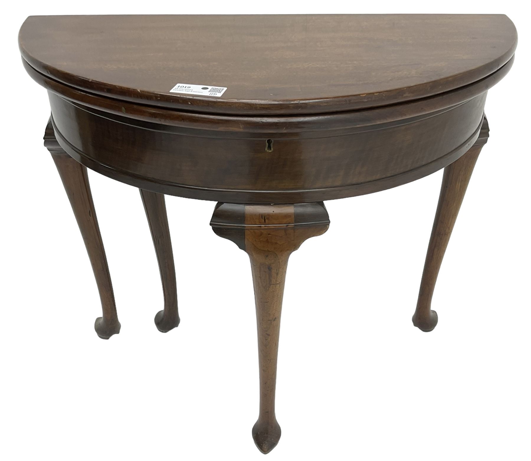 19th century walnut demi-lune side table - Image 2 of 6