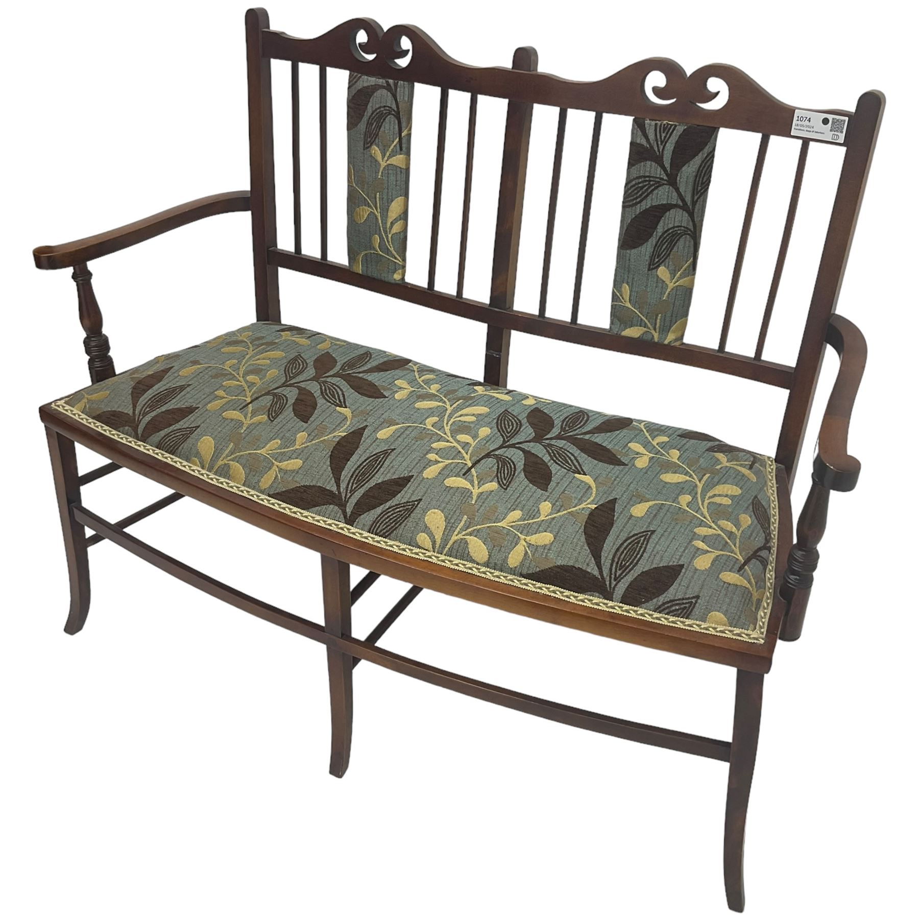 Edwardian stained beech framed two-seat settee - Image 6 of 6