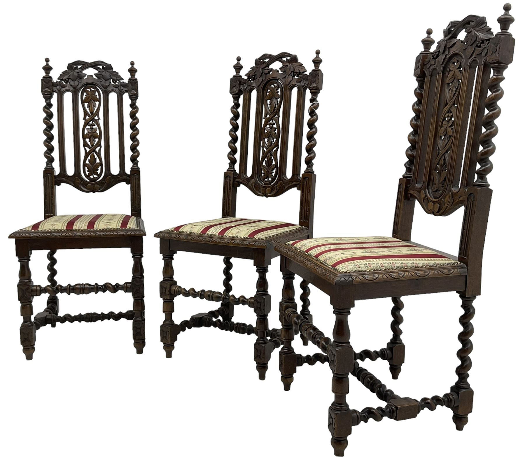 Set of six Victorian Carolean Revival carved oak dining chairs - Image 9 of 11