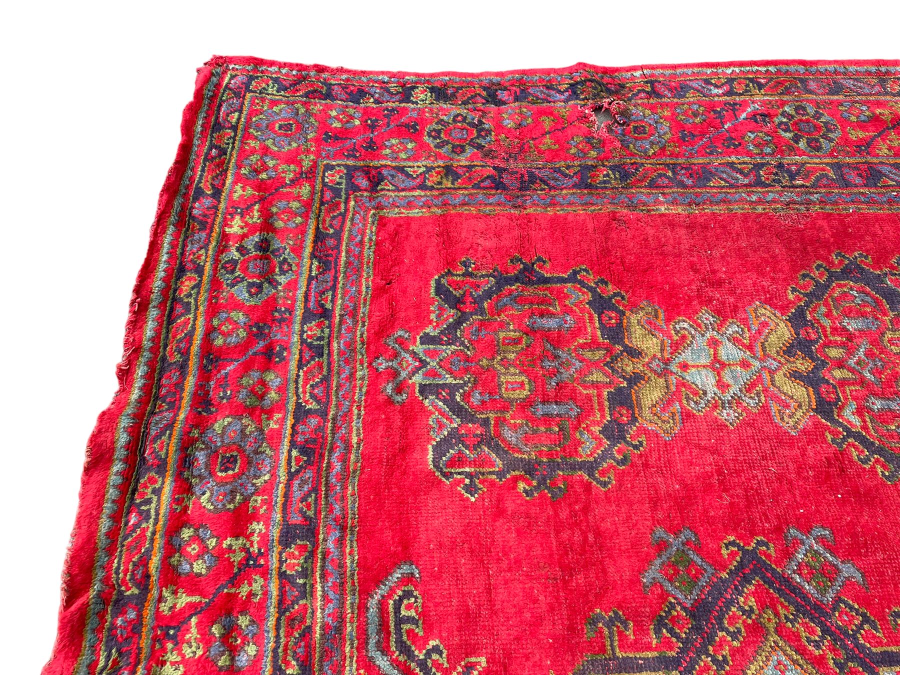 Early 20th century Western Anatolia Turkish Oushak crimson ground carpet - Image 6 of 10