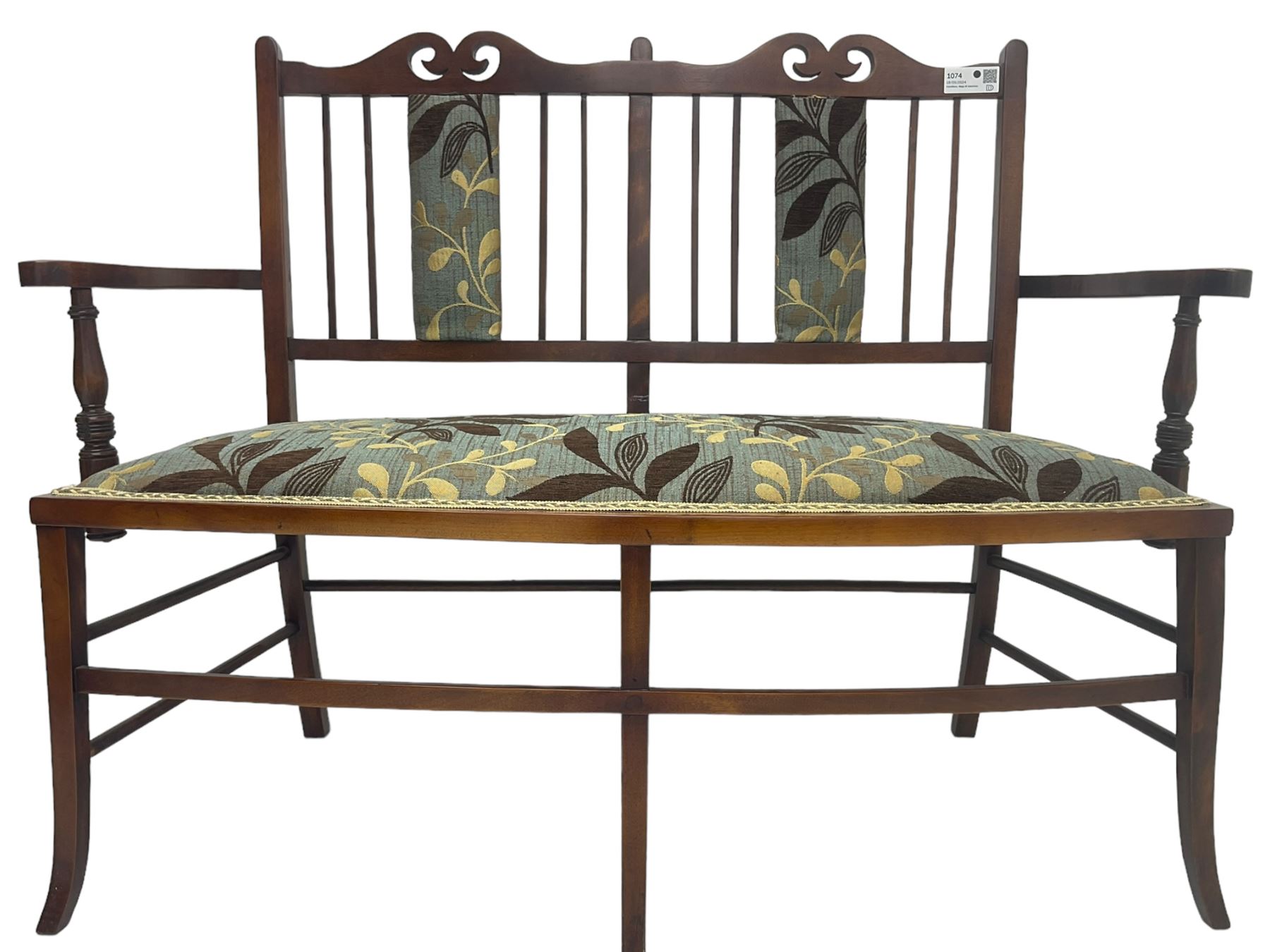 Edwardian stained beech framed two-seat settee