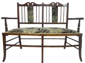 Edwardian stained beech framed two-seat settee