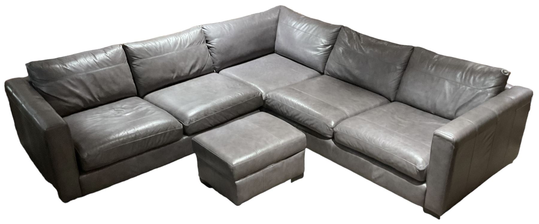 Sofa Workshop - five-seat corner sofa; matching footstool; upholstered in Italian grey leather - Image 6 of 7