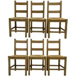 Set of six beech framed farmhouse design dining chairs
