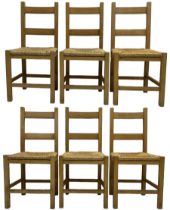 Set of six beech framed farmhouse design dining chairs