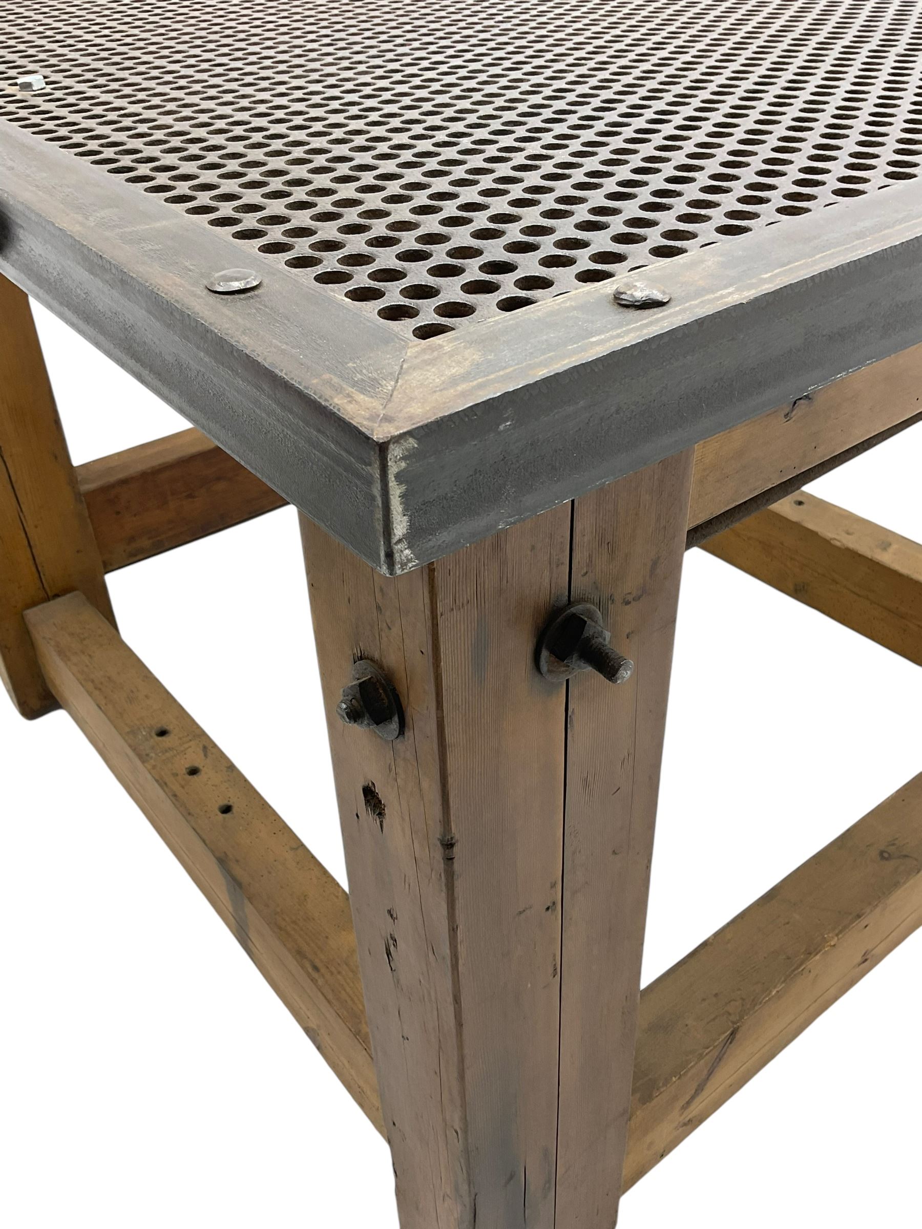 Reclaimed industrial wrought metal and pine table - Image 5 of 6