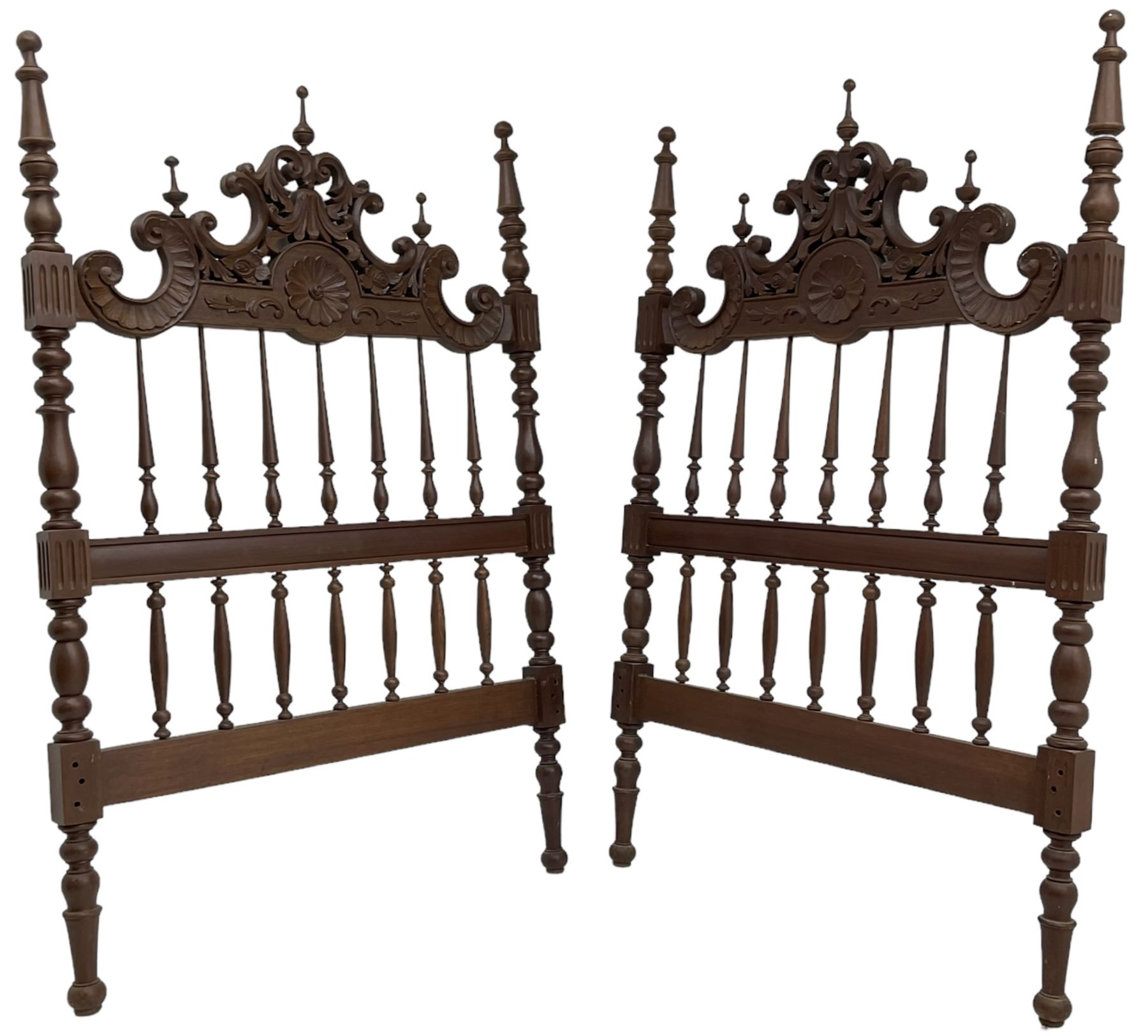 Pair of Spanish carved hardwood headboards