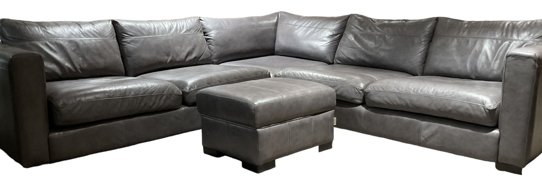 Sofa Workshop - five-seat corner sofa; matching footstool; upholstered in Italian grey leather - Image 7 of 7