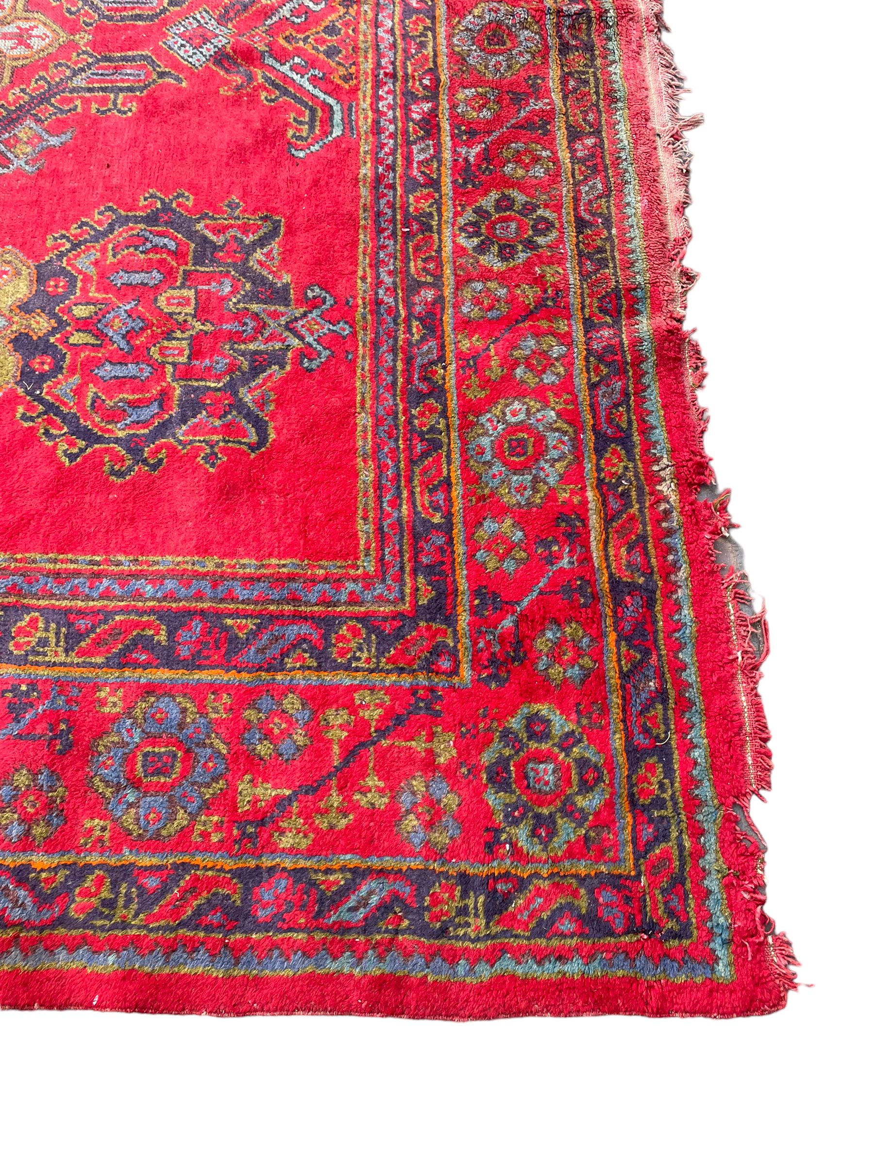 Early 20th century Western Anatolia Turkish Oushak crimson ground carpet - Image 4 of 10