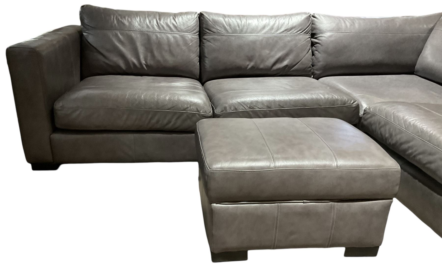 Sofa Workshop - five-seat corner sofa; matching footstool; upholstered in Italian grey leather - Image 2 of 7