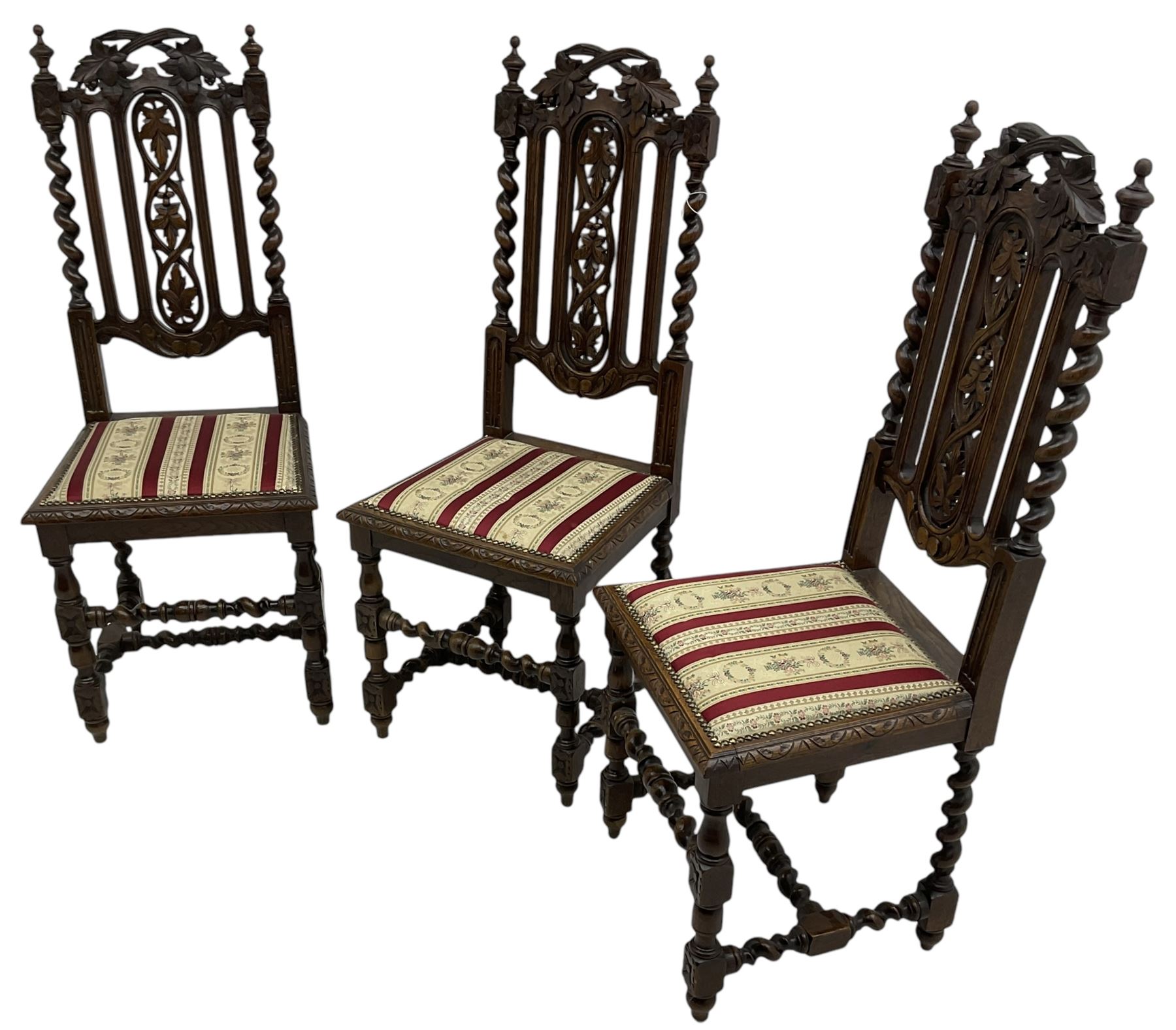 Set of six Victorian Carolean Revival carved oak dining chairs - Image 8 of 11