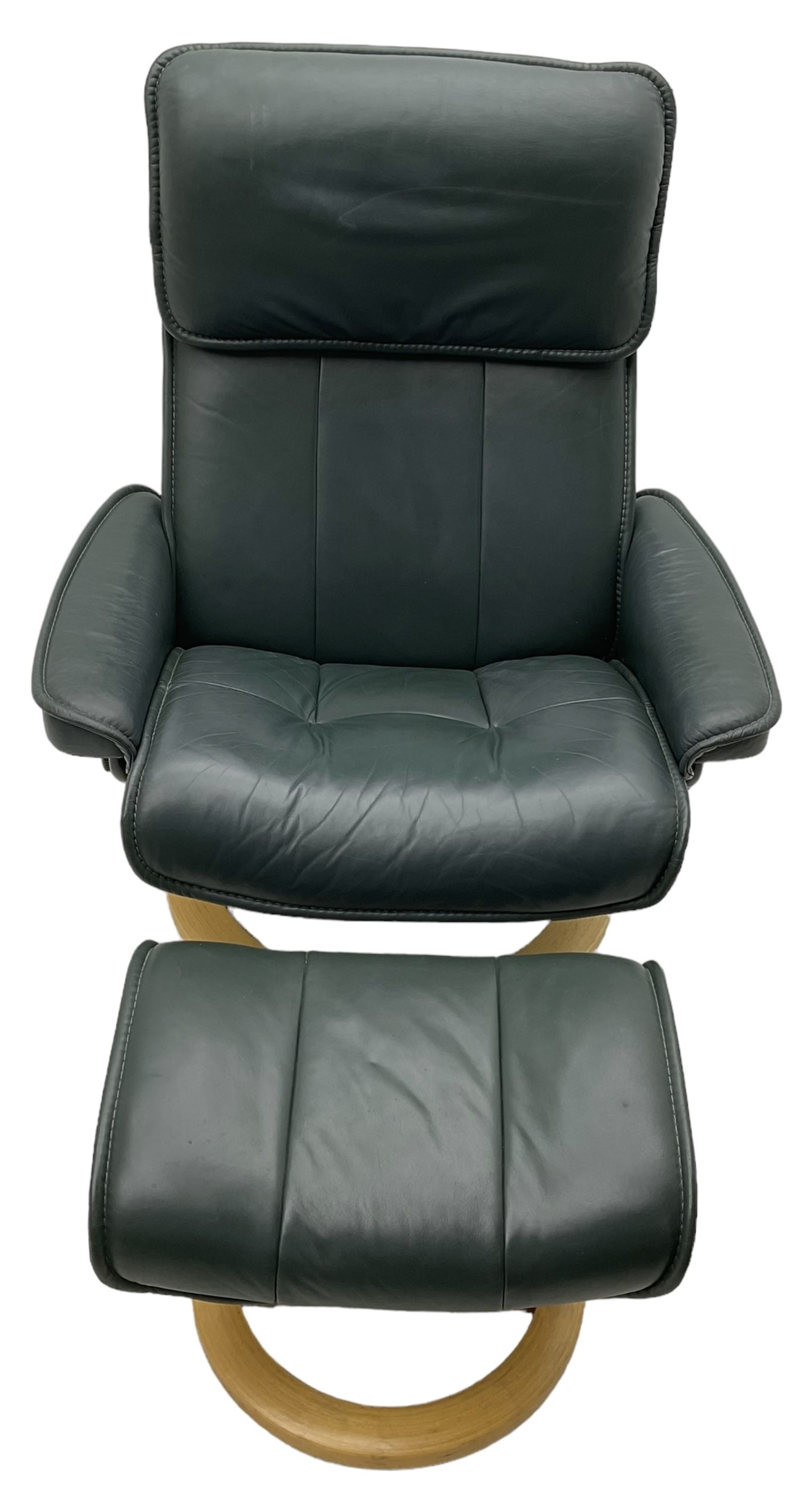 Ekornes Stressless - swivel and reclining armchair upholstered in green leather; matching stool - Image 2 of 3