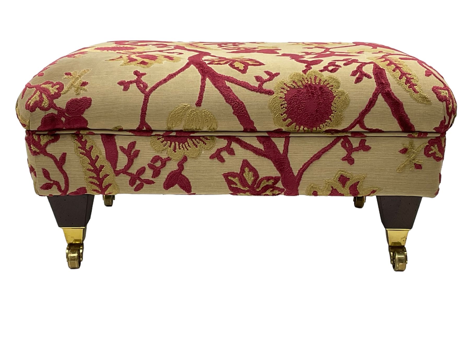 Three-piece lounge suite - large two-seat sofa upholstered in red and gold striped fabric (W185cm - Image 10 of 24