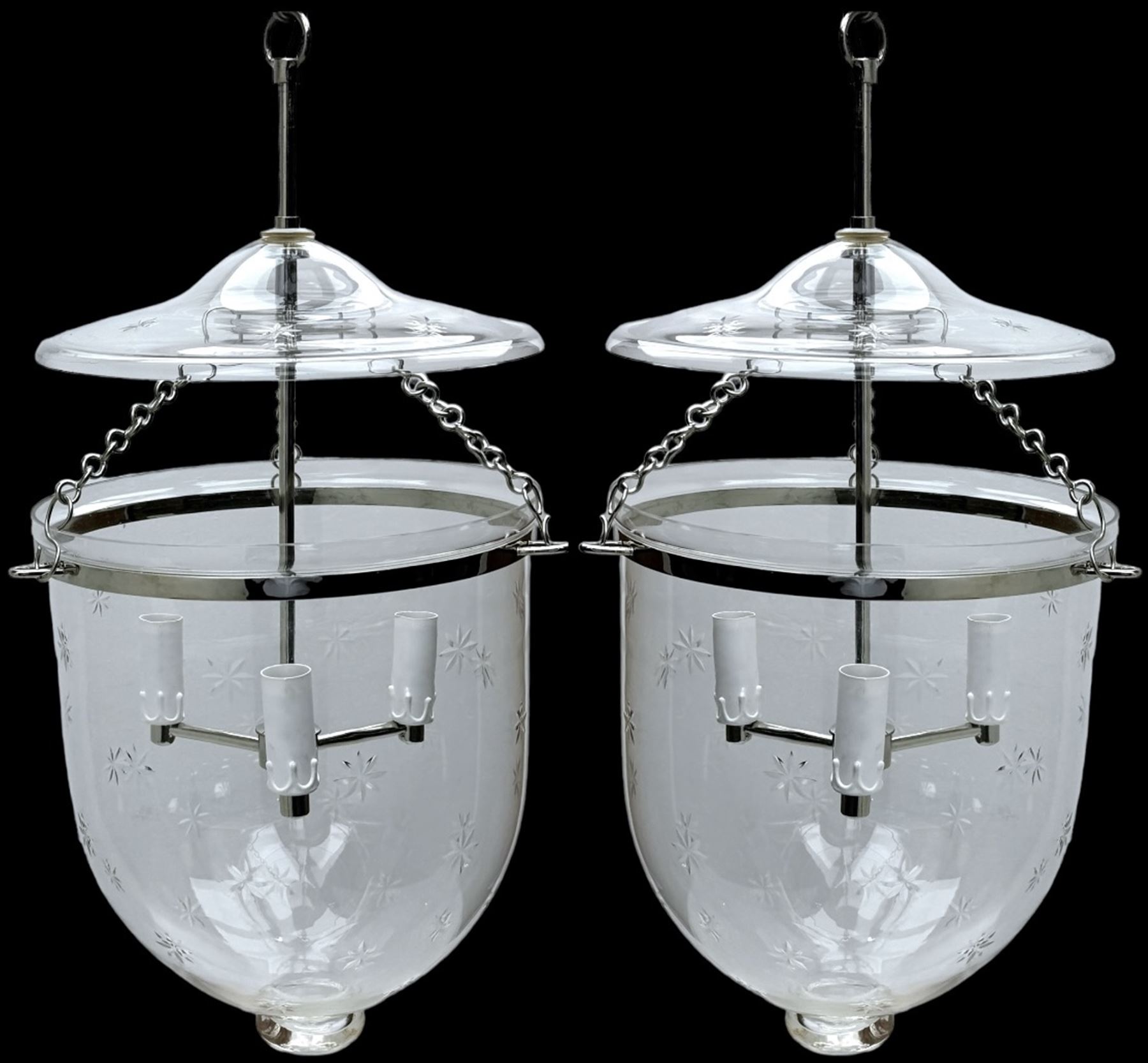 India Jane Interiors - pair of hallway glass bell jar ceiling lanterns