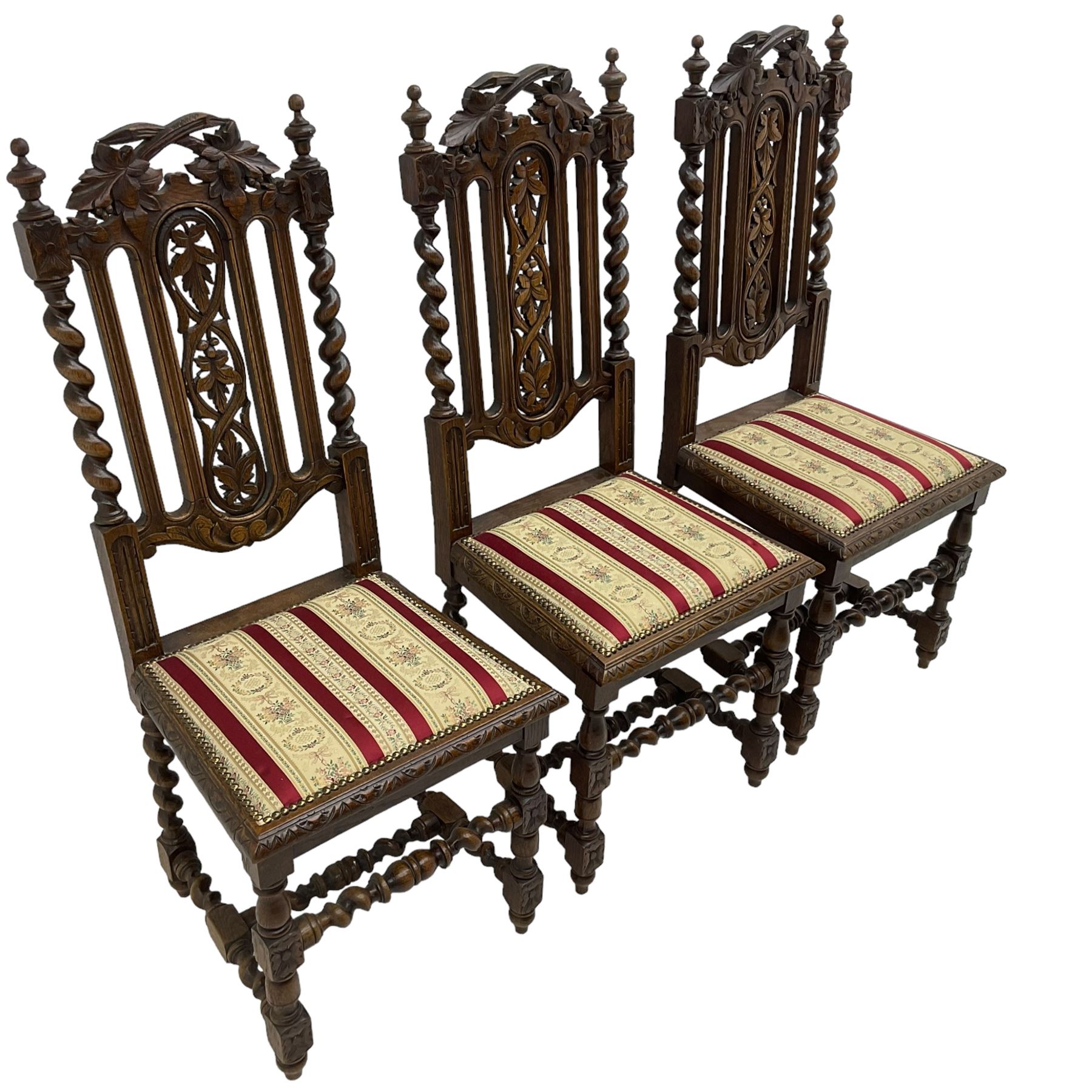 Set of six Victorian Carolean Revival carved oak dining chairs - Image 3 of 11