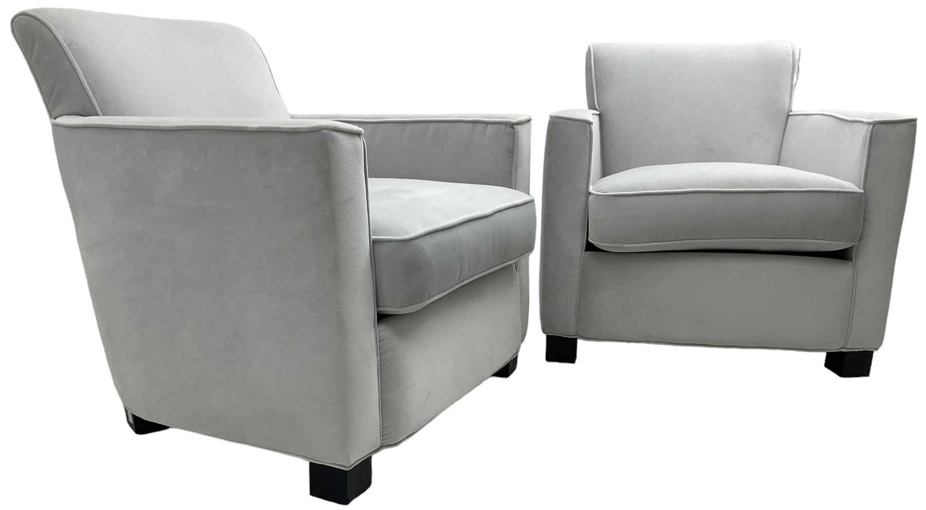 India Jane Interiors - 'Savoy' pair of contemporary armchairs upholstered in light grey velvet fabri - Image 4 of 7
