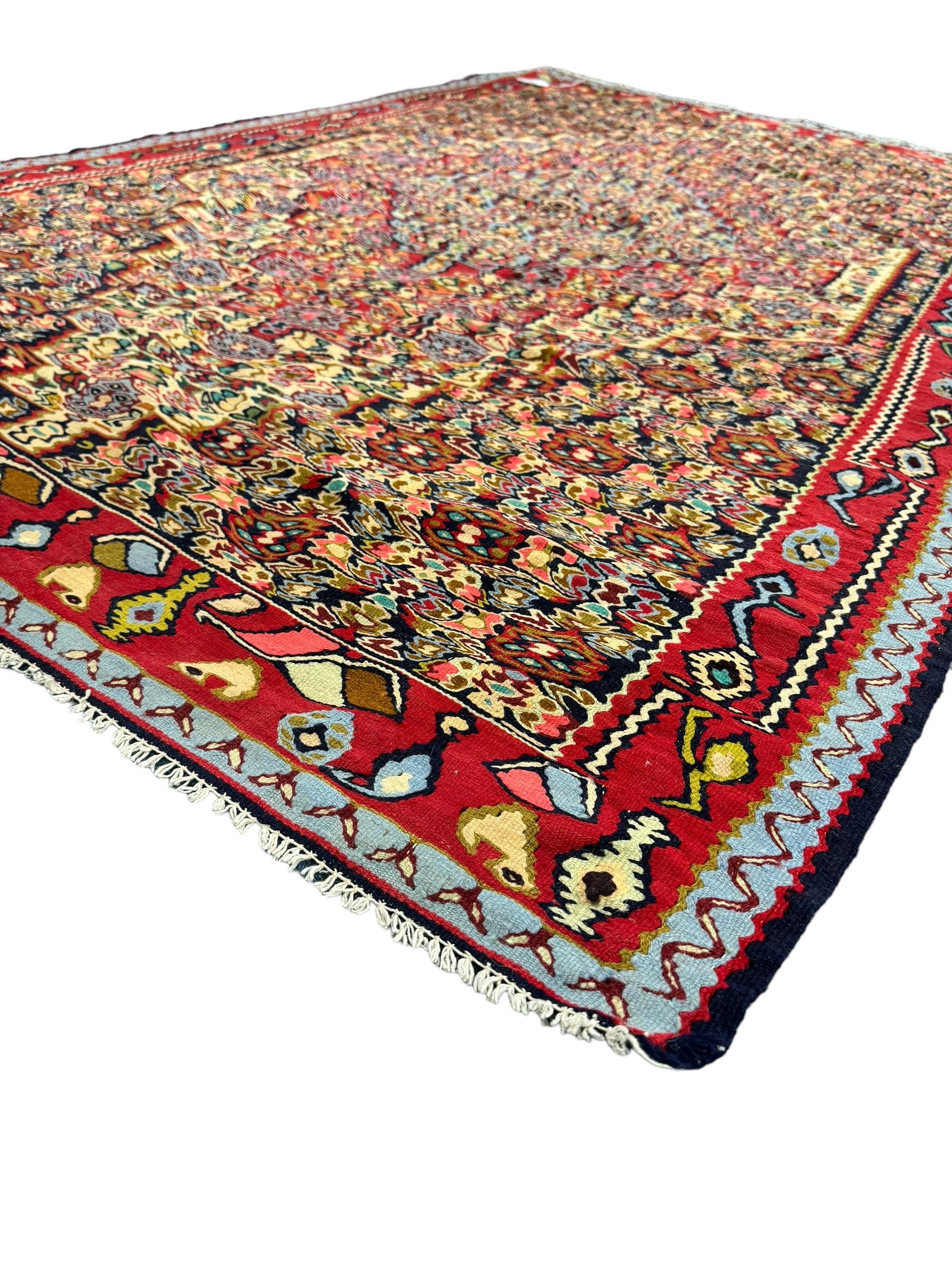 Senneh Kilim crimson ground rug - Image 6 of 8