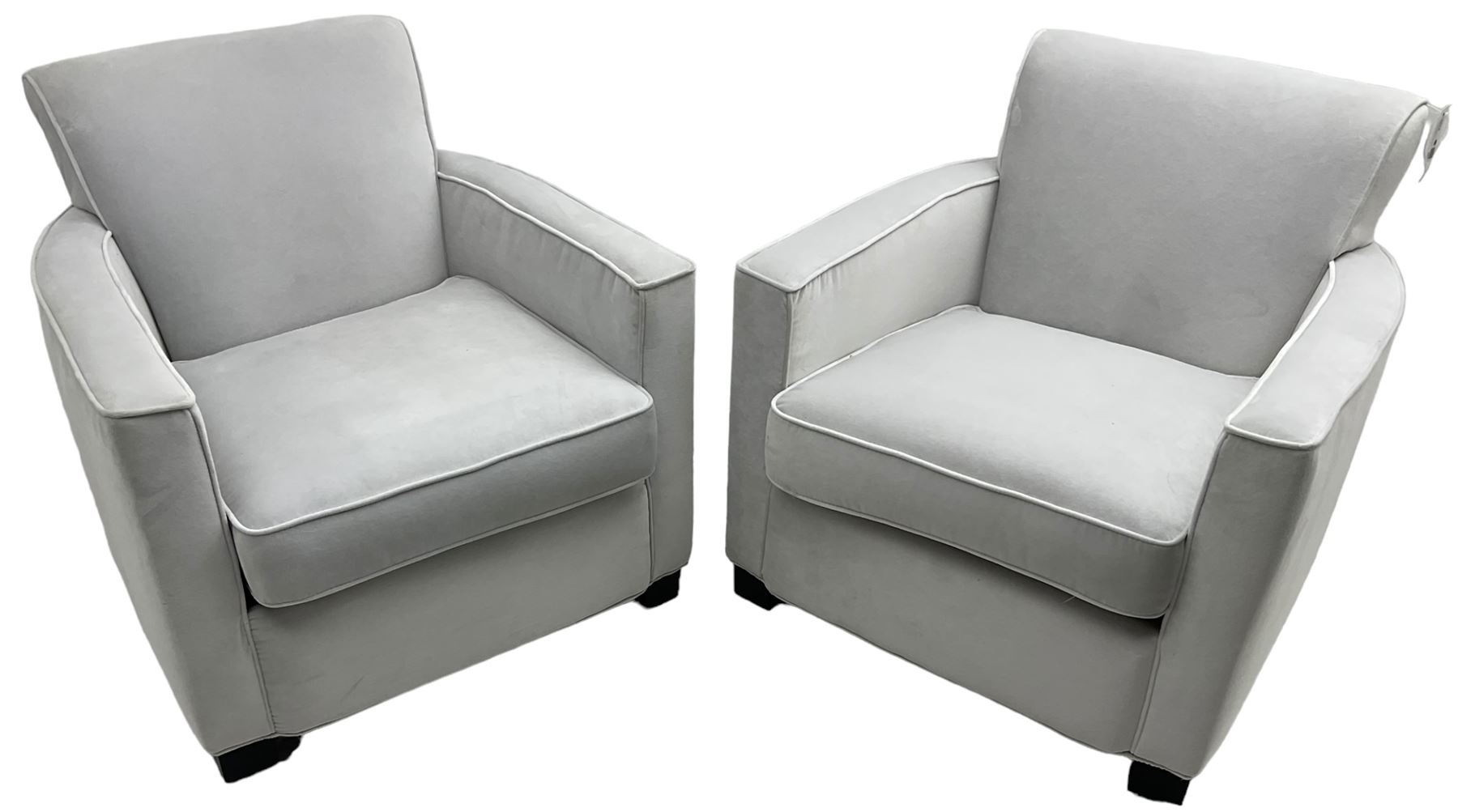 India Jane Interiors - 'Savoy' pair of contemporary armchairs upholstered in light grey velvet fabri - Image 3 of 7