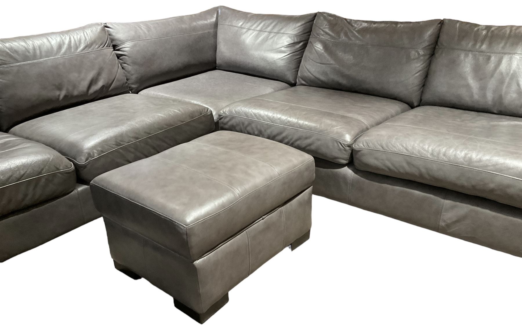 Sofa Workshop - five-seat corner sofa; matching footstool; upholstered in Italian grey leather - Image 3 of 7