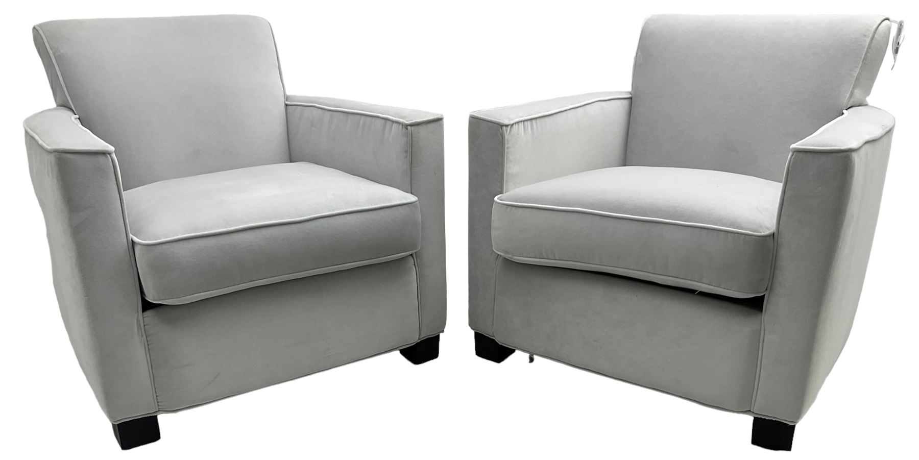 India Jane Interiors - 'Savoy' pair of contemporary armchairs upholstered in light grey velvet fabri - Image 2 of 7