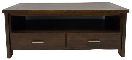 Hardwood rectangular coffee table fitted with two drawers