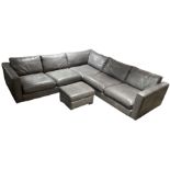 Sofa Workshop - five-seat corner sofa; matching footstool; upholstered in Italian grey leather