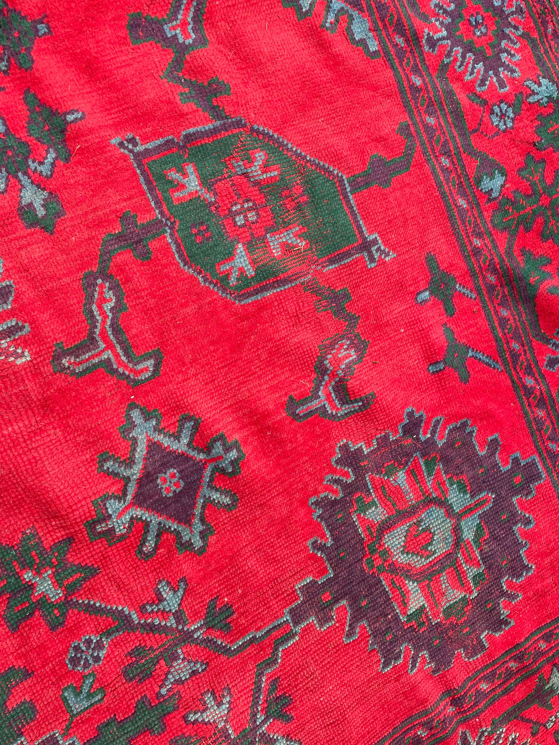 Early 20th century Western Anatolia Turkish Oushak crimson ground carpet - Image 4 of 10