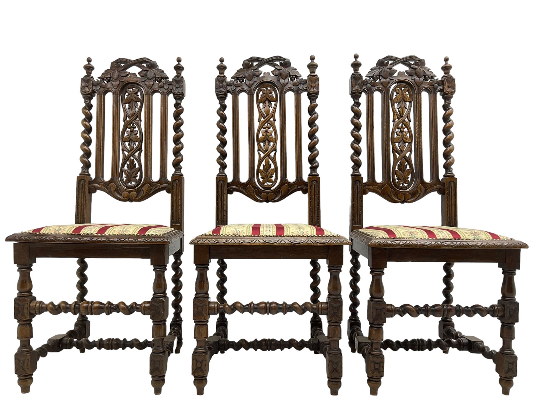 Set of six Victorian Carolean Revival carved oak dining chairs - Image 6 of 11