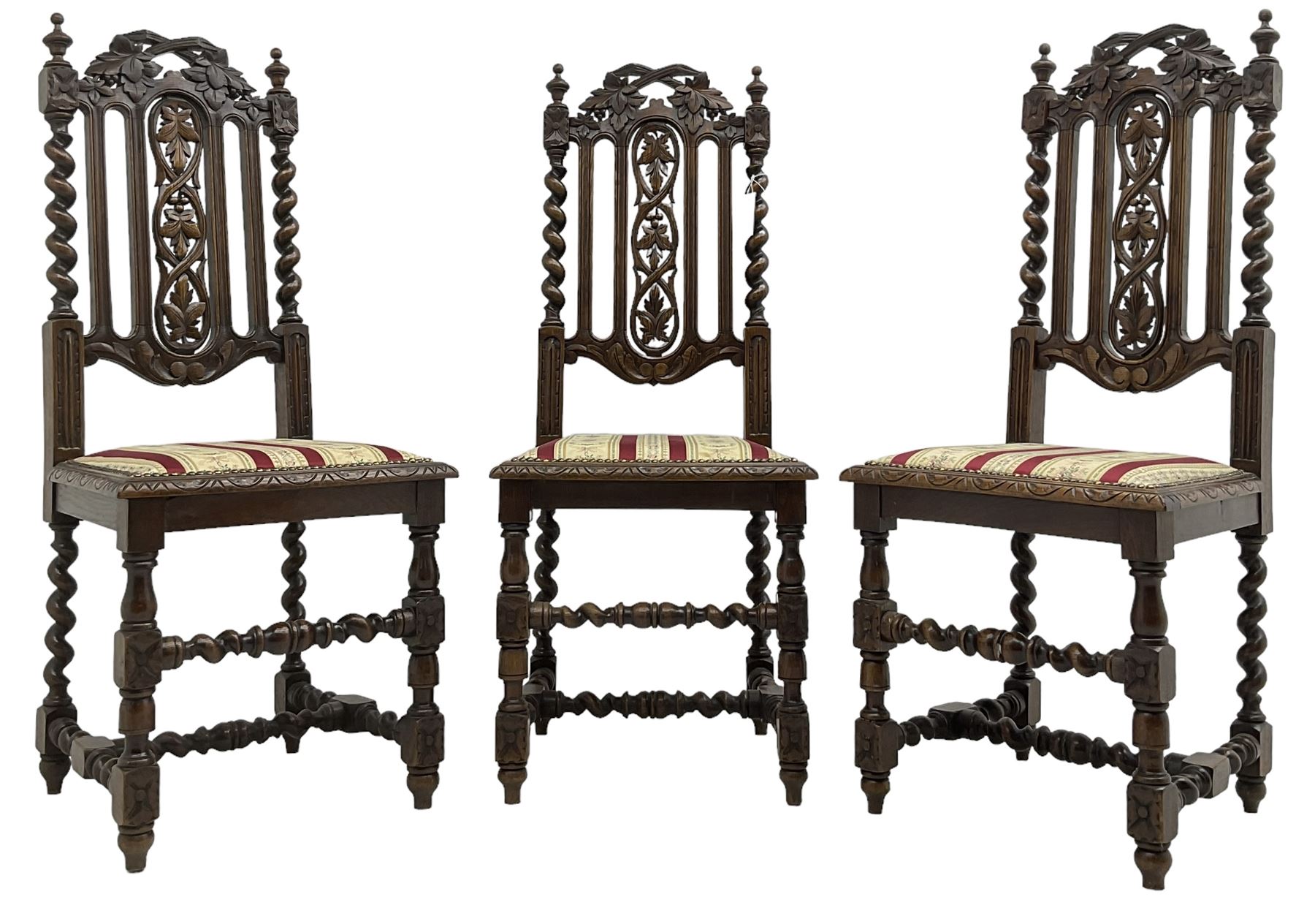 Set of six Victorian Carolean Revival carved oak dining chairs - Image 7 of 11
