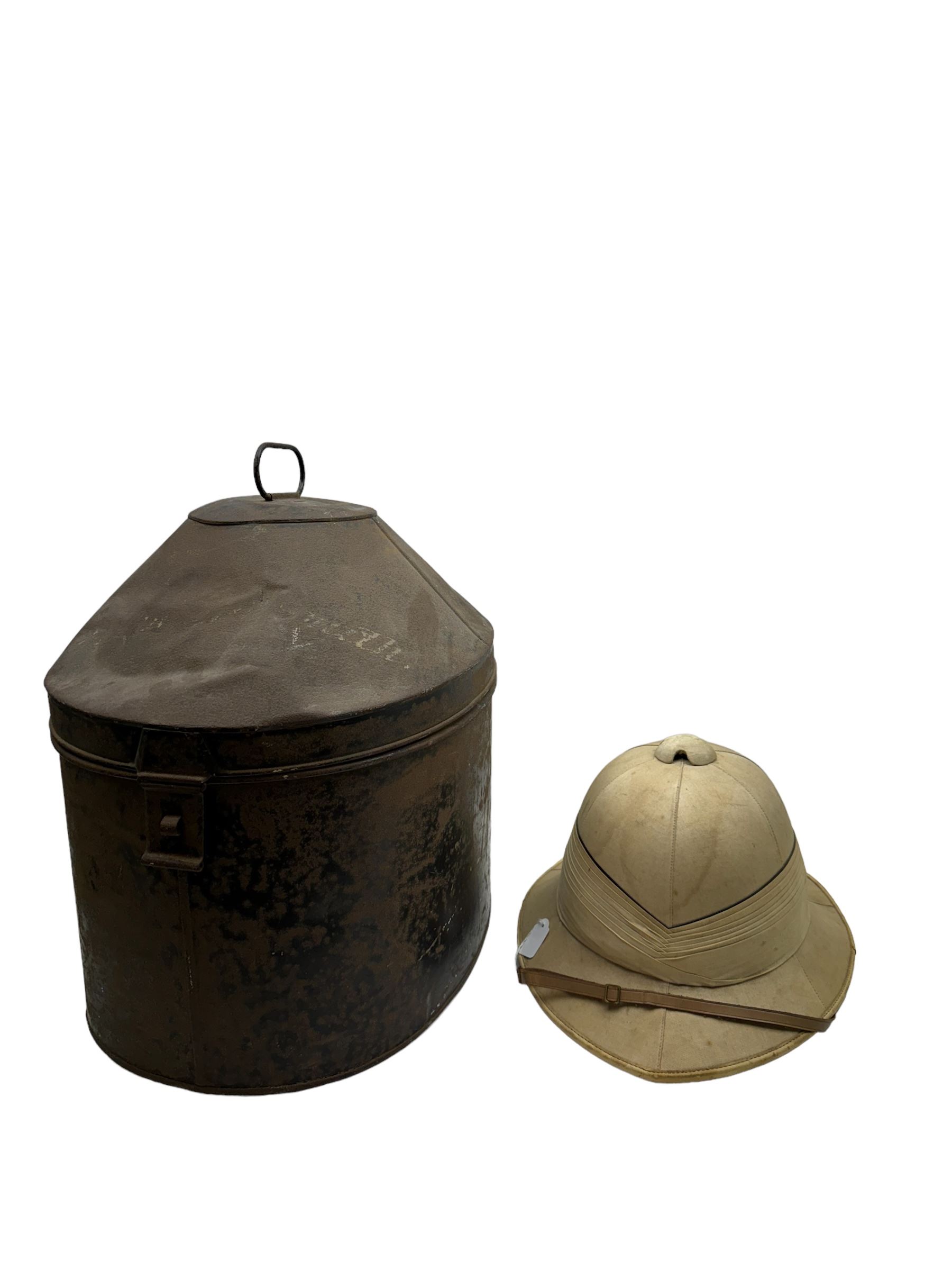 WWII Royal Navy officers sun helmet with large folded pagri and black top line