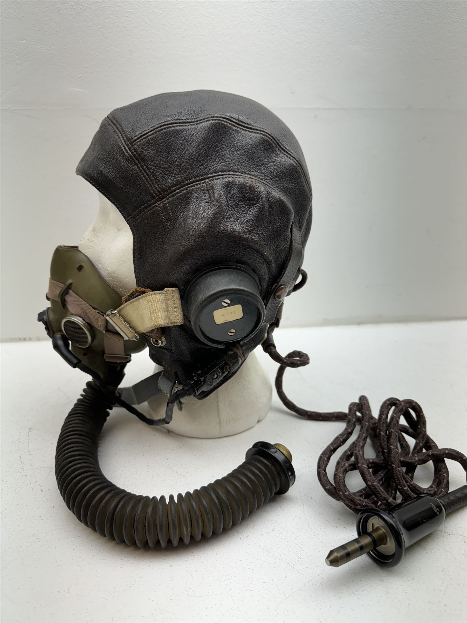 British RAF Flying Helmet complete with AM marked headphones and wiring loom with jack plug - Image 3 of 6