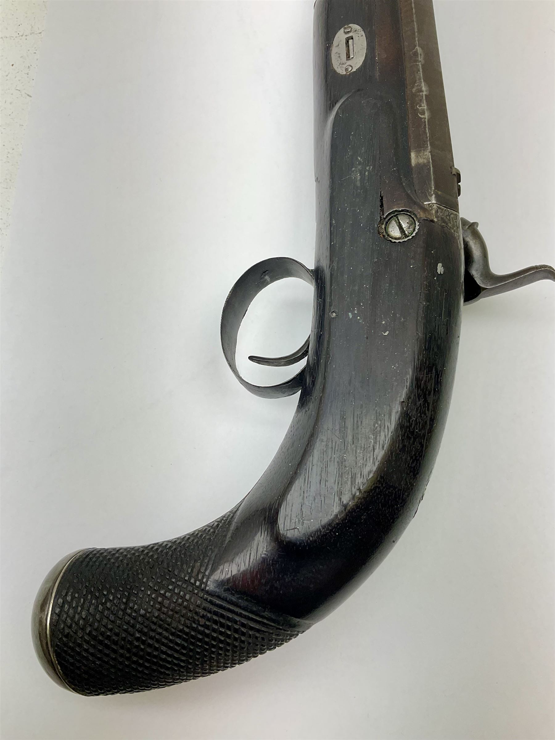 Large bore percussion cap belt pistol with 8 1/2 inch octagonal Damascus barrel - Bild 4 aus 5