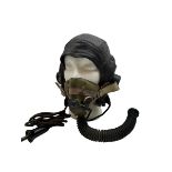 British RAF Flying Helmet complete with AM marked headphones and wiring loom with jack plug