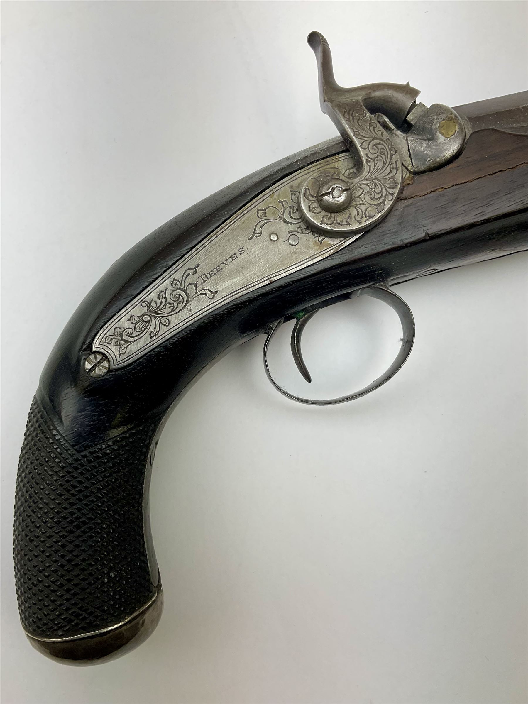 Large bore percussion cap belt pistol with 8 1/2 inch octagonal Damascus barrel - Bild 2 aus 5