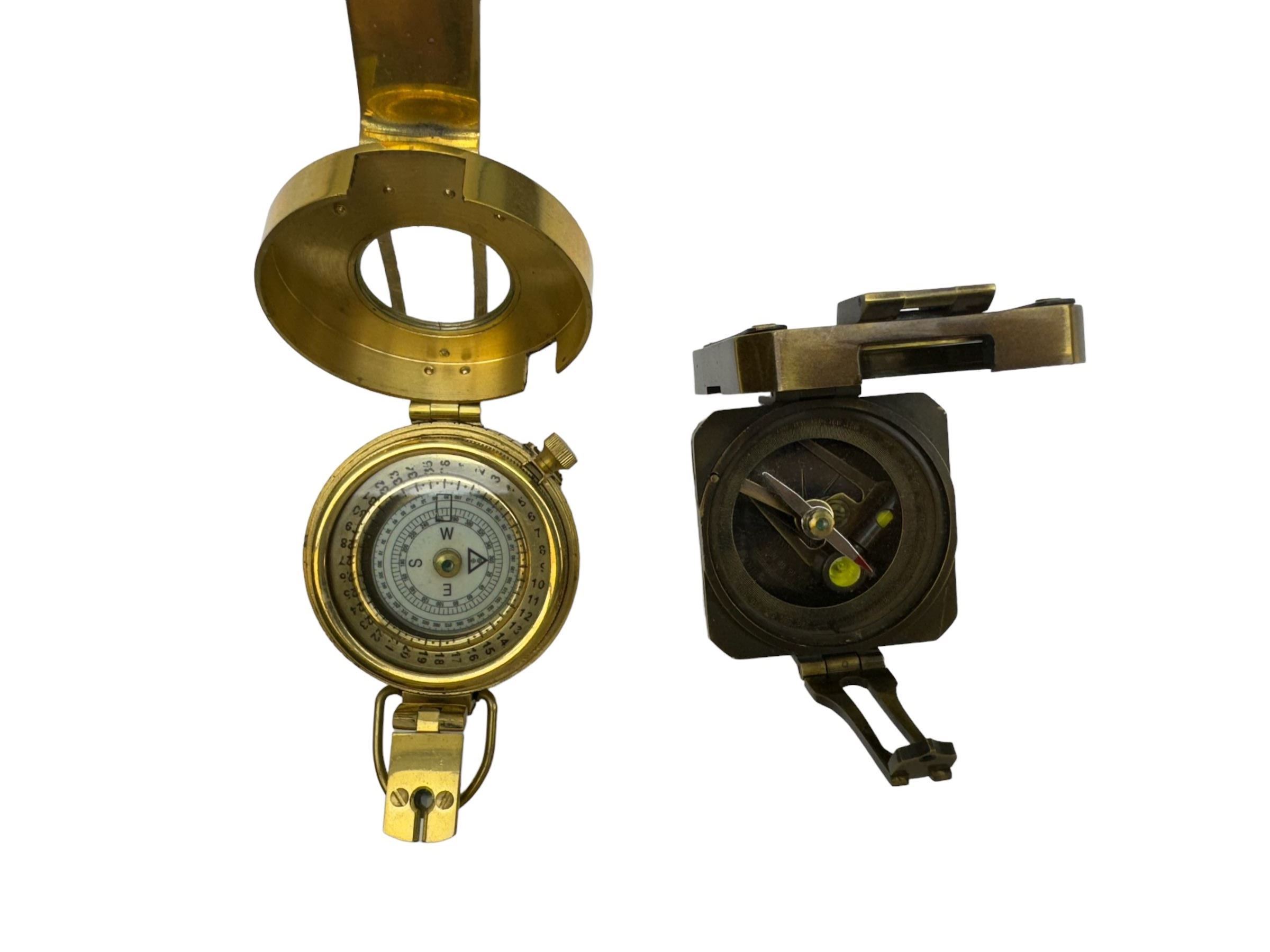 Kelvin & Hughes London 1917 brass compass and WWII Brass Military compass