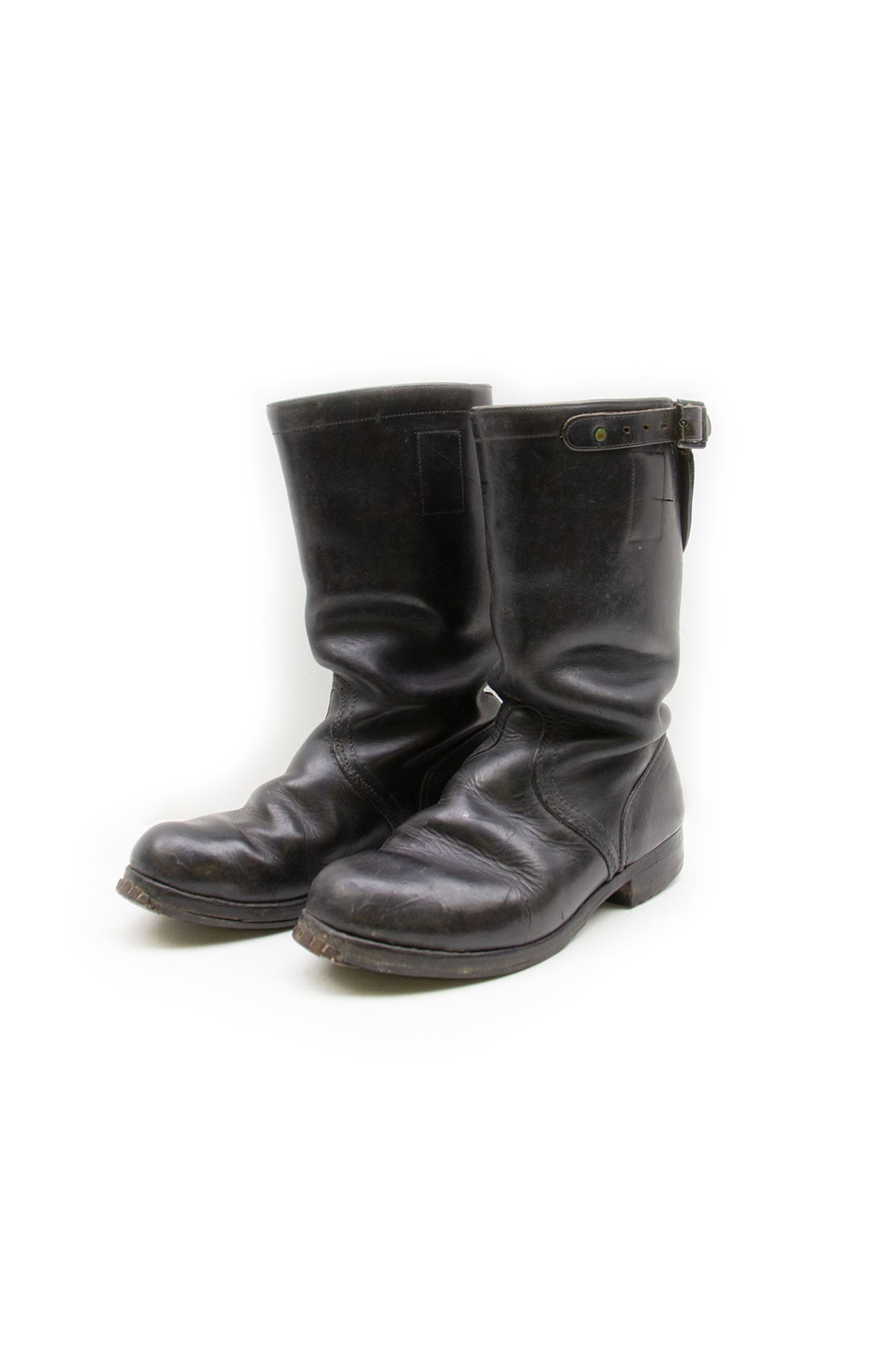 WWII German pair of black leather parade/jack boots with adjustable calf straps; both stamped Contin