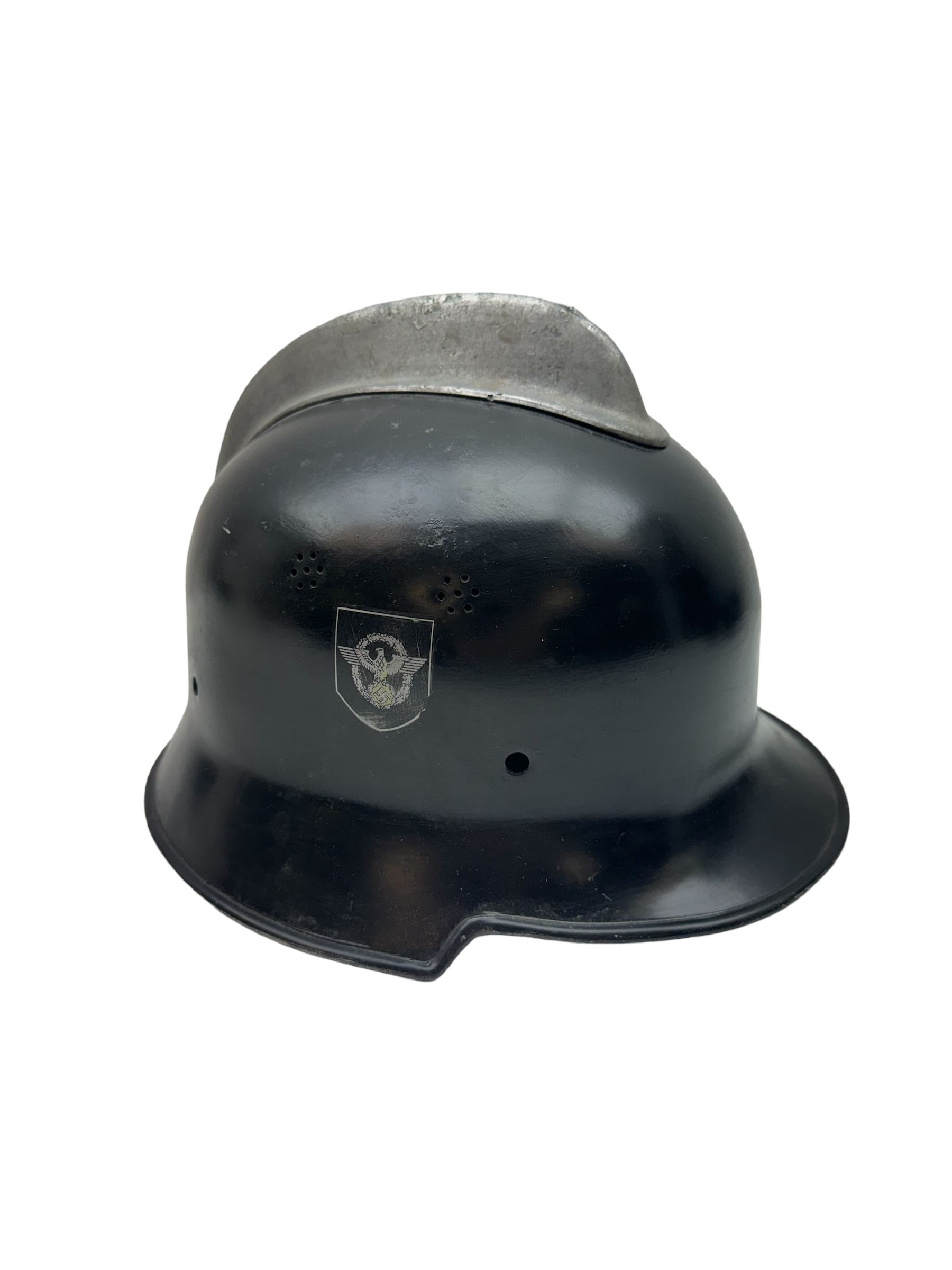 WWII German fireman's double decal steel helmet