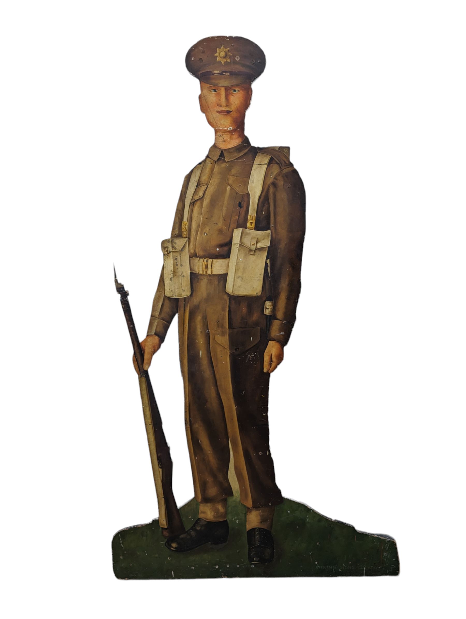 Military Outfitters hand painted life size wooden cut out figure of a WW1 soldier standing at ease h