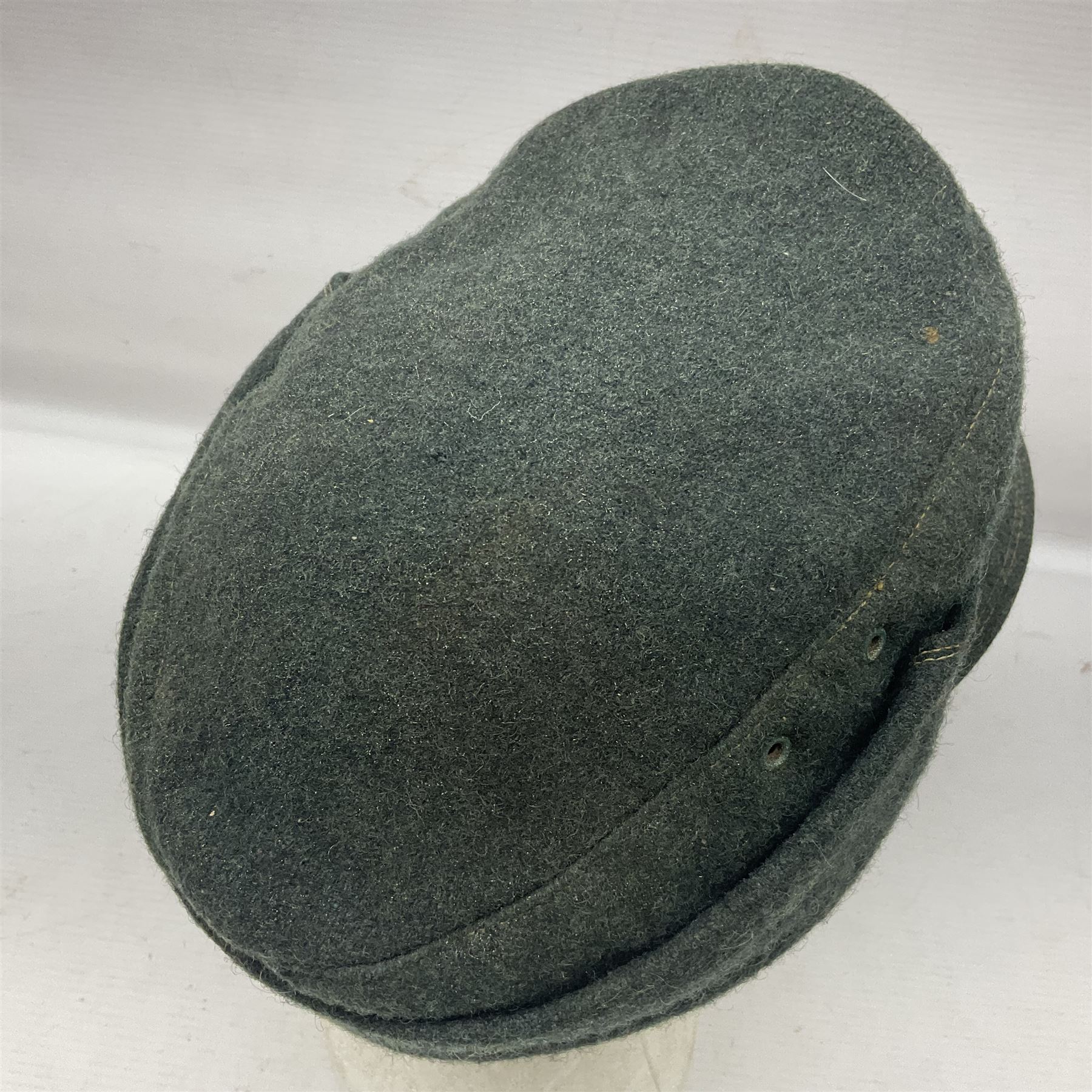 WWII German M43 field cap with 'SS' cloth badge and mountain trooper's edelweiss metal badge - Image 5 of 12