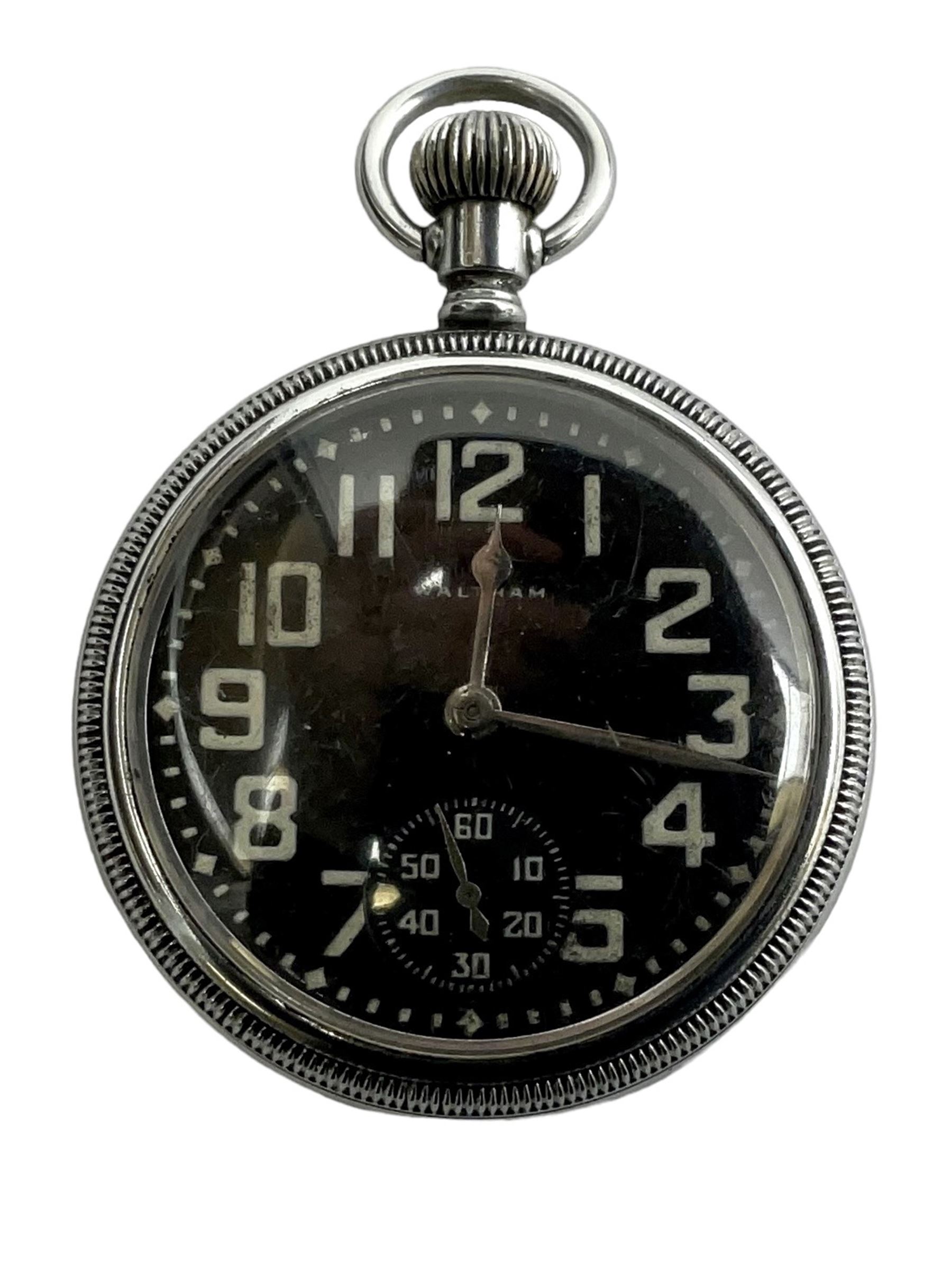 Waltham military open face pocket watch