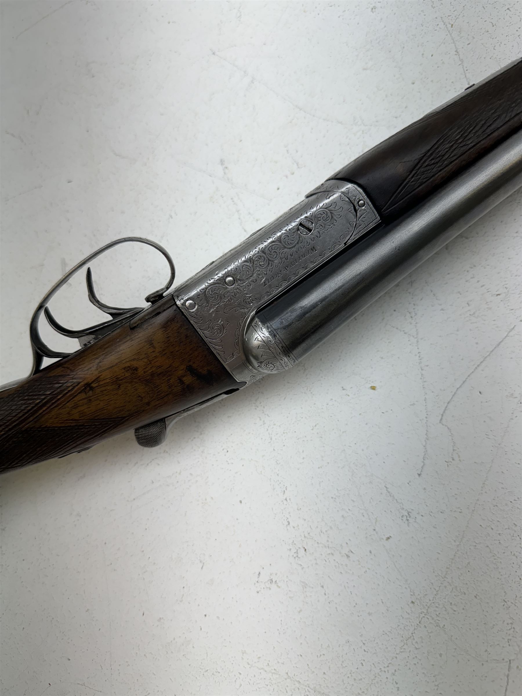 SHOTGUN CERTIFICATE REQUIRED - Webley & Scott Birmingham 12-bore double trigger boxlock ejector side - Bild 8 aus 12