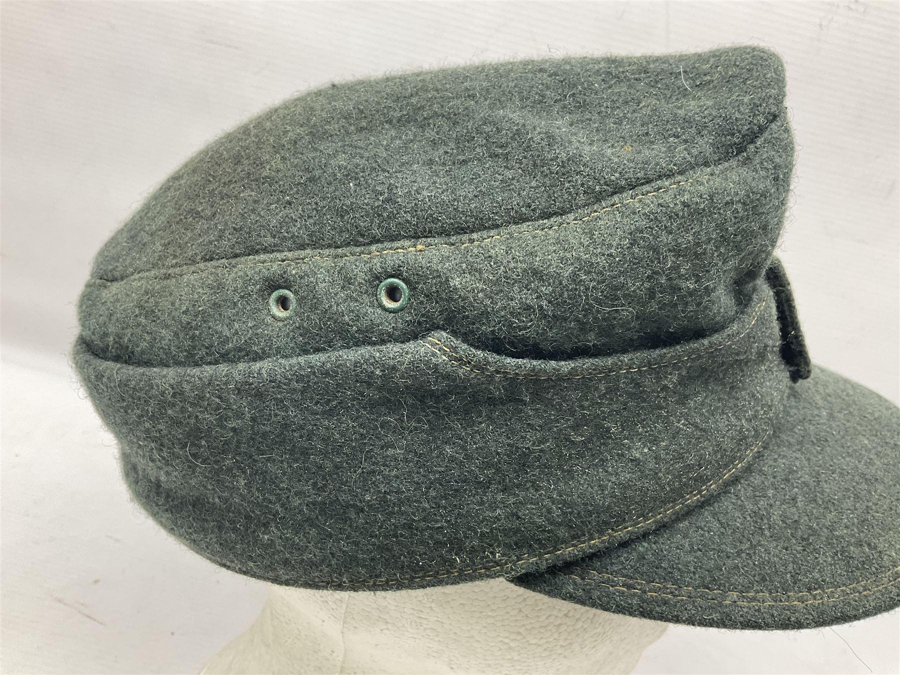 WWII German M43 field cap with 'SS' cloth badge and mountain trooper's edelweiss metal badge - Image 6 of 12