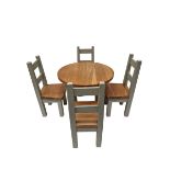 Solid oak round painted dining table and four chairs - THIS LOT IS TO BE COLLECTED BY APPOINTMENT FR