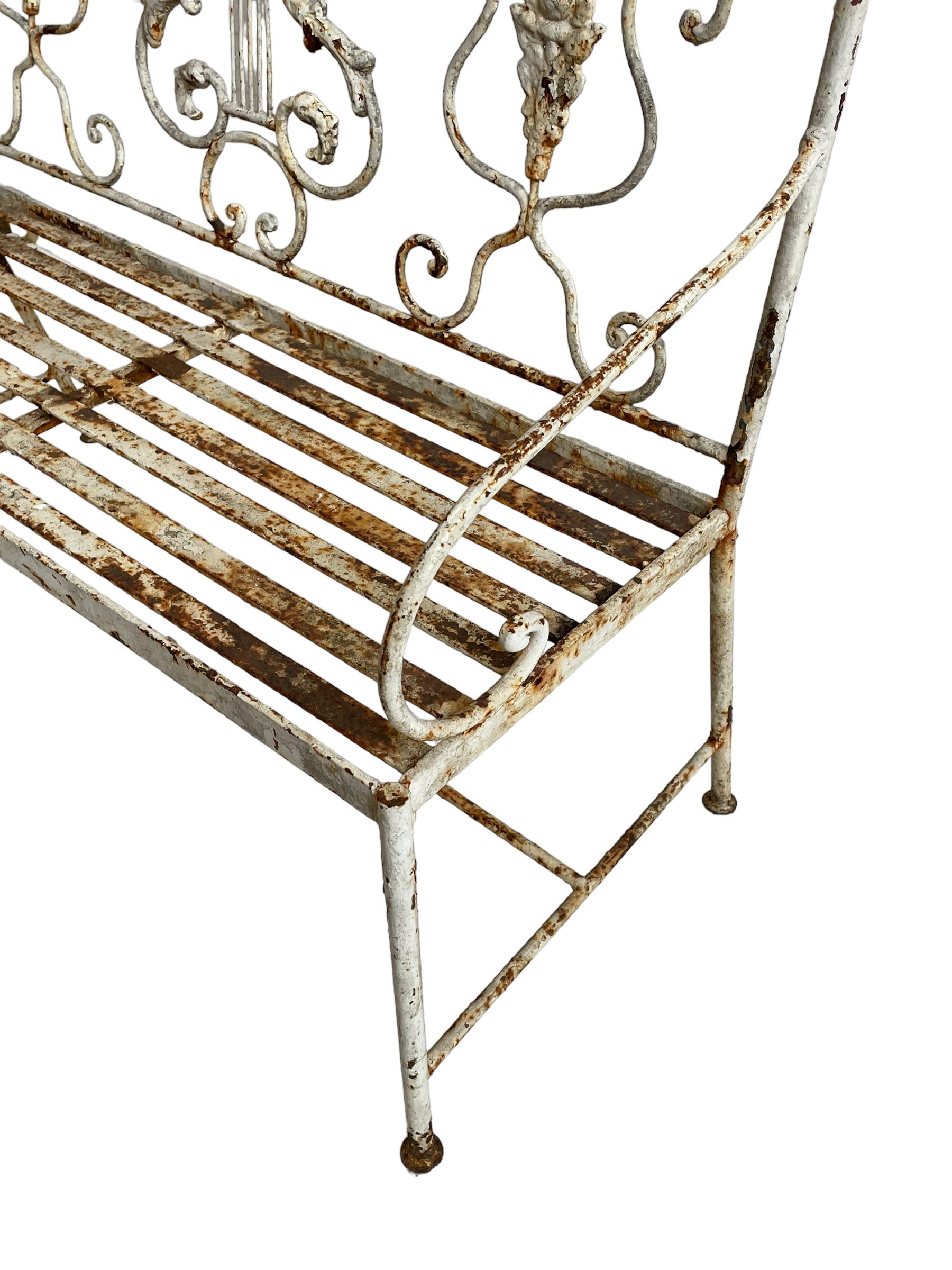 Regency design wrought metal garden bench - Image 3 of 7