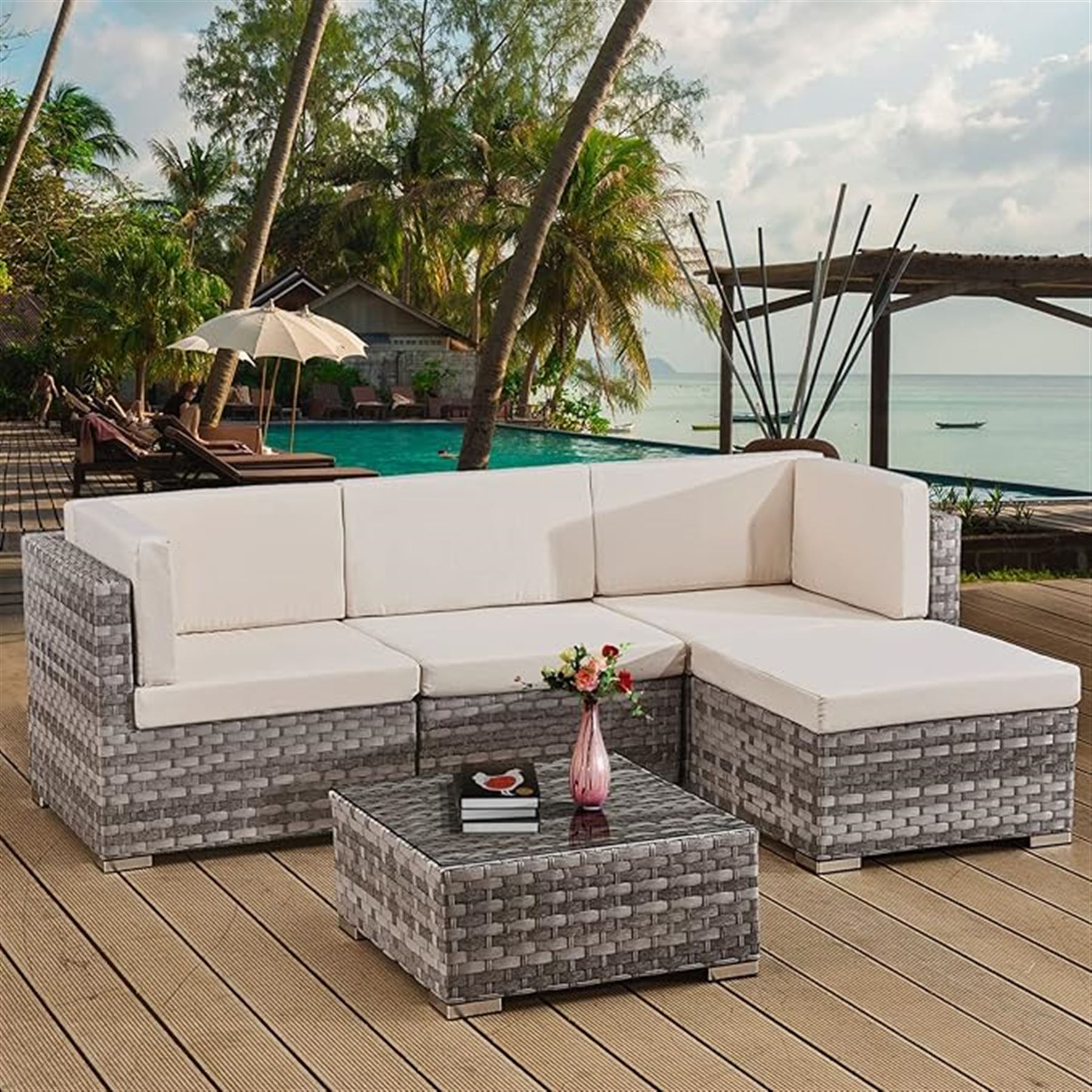 Boxed Asownsun Rattan garden set in grey and white - Image 3 of 3